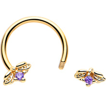 Load image into Gallery viewer, 16G 3/8 Purple Gem Gold Tone Beauty Bug Horseshoe Circular Barbell
