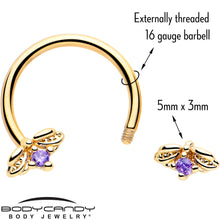 Load image into Gallery viewer, 16G 3/8 Purple Gem Gold Tone Beauty Bug Horseshoe Circular Barbell
