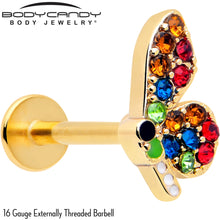 Load image into Gallery viewer, 16G 5/16 Red Blue Gem Gold Tone Butterfly Labret Monroe Tragus
