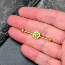 Load image into Gallery viewer, 14G Gold Tone Tie Dye Butterfly Style Industrial Barbell 38mm
