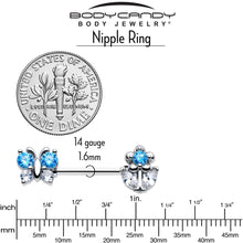 Load image into Gallery viewer, 14G 9/16 Blue CZ Gem Butterfly Fantasy Barbell Nipple Ring Set
