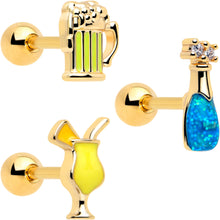 Load image into Gallery viewer, 16G 1/4 Clear Gem Gold Tone Happy Hour Cartilage Earrings Set of 3
