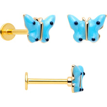 Load image into Gallery viewer, 16G 5/16 Gold Tone Cherry Flower Labret Monroe Tragus Set of 3
