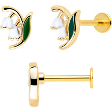 Load image into Gallery viewer, 16G 5/16 Gold Tone Cherry Flower Labret Monroe Tragus Set of 3
