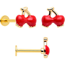 Load image into Gallery viewer, 16G 5/16 Gold Tone Cherry Flower Labret Monroe Tragus Set of 3
