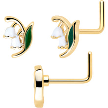 Load image into Gallery viewer, 20G Gold Tone Cherry Flower L Shape Nose Hoop Nose Bone Set of 3
