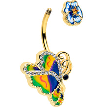 Load image into Gallery viewer, Clear Yellow Gem Gold Tone Butterfly Colors Double Mount Belly Ring
