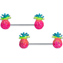 Load image into Gallery viewer, 14G 9/16 Hot Tropical Pineapple Barbell Nipple Ring Set

