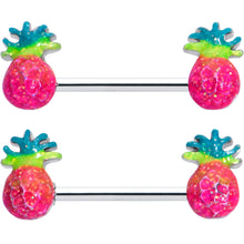 Load image into Gallery viewer, 14G 9/16 Hot Tropical Pineapple Barbell Nipple Ring Set
