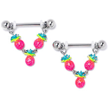 Load image into Gallery viewer, 14G 9/16 Hot Tropical Pineapple Dangle Barbell Nipple Ring Set
