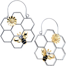 将图片加载到图库查看器，Clear Gem Bee Honeycomb Flower Tunnel Plug Earrings
