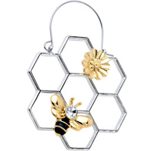 将图片加载到图库查看器，Clear Gem Bee Honeycomb Flower Tunnel Plug Earrings
