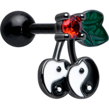 Load image into Gallery viewer, 16G 1/4 Red CZ Gem Black Yin Yang Cherry Cartilage Tragus Earring
