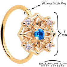 Load image into Gallery viewer, 20G 5/16 Blue CZ Gem Gold Tone Flower Ring Nose Hoop
