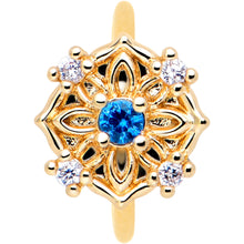 Load image into Gallery viewer, 20G 5/16 Blue CZ Gem Gold Tone Flower Ring Nose Hoop
