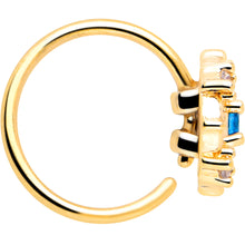 Load image into Gallery viewer, 20G 5/16 Blue CZ Gem Gold Tone Flower Ring Nose Hoop
