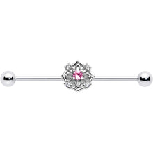 Load image into Gallery viewer, 14G Pink CZ Gem Flower Circle Industrial Barbell 38mm
