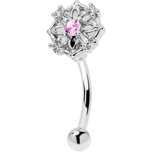 将图片加载到图库查看器，16G 5/16 Pink CZ Gem Flower Circle Curved Eyebrow Ring
