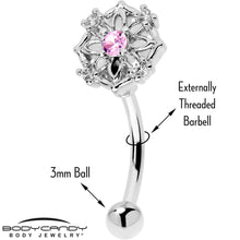 将图片加载到图库查看器，16G 5/16 Pink CZ Gem Flower Circle Curved Eyebrow Ring
