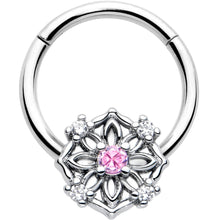 将图片加载到图库查看器，16G 3/8 Pink CZ Gem Flower Circle Hinged Segment Ring
