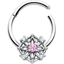 将图片加载到图库查看器，16G 3/8 Pink CZ Gem Flower Circle Hinged Segment Ring
