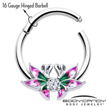 Load image into Gallery viewer, 16G 3/8 Clear CZ Gem Profile Butterflies Hinged Segment Ring
