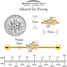 Load image into Gallery viewer, 14G Clear CZ Gem Gold Tone Bee Hive Luv Industrial Barbell 38mm
