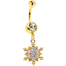 Load image into Gallery viewer, Clear CZ Gem Gold Tone Glam Snowflake Dangle Belly Ring
