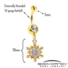 Load image into Gallery viewer, Clear CZ Gem Gold Tone Glam Snowflake Dangle Belly Ring

