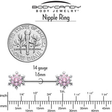 Load image into Gallery viewer, 14G 9/16 Pink CZ Gem Snowflake Glam Barbell Nipple Ring Set
