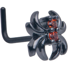 将图片加载到图库查看器，20G 7mm Red CZ Gem Black Sleek Spider L Shape Nose Ring
