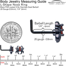 将图片加载到图库查看器，20G 7mm Red CZ Gem Black Sleek Spider L Shape Nose Ring
