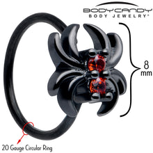 Load image into Gallery viewer, 20G 5/16 Red CZ Gem Black Sleek Spider Nose Hoop
