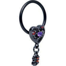Load image into Gallery viewer, 16G 3/8 Red CZ Gem Black Heart Spider Skull Dangle BCR Captive Ring
