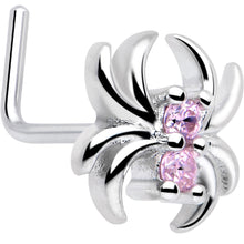 Load image into Gallery viewer, 20G 7mm Pink CZ Gem Sleek Spider L Shape Nose Ring
