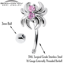 Load image into Gallery viewer, 16G 5/16 Pink CZ Gem Sleek Spider Curved Eyebrow Ring
