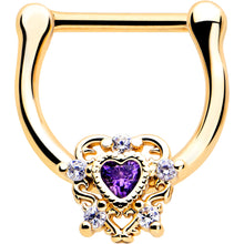 Load image into Gallery viewer, 16G 5/16 Purple CZ Gem Gold Tone Heart of Love Cartilage Clicker
