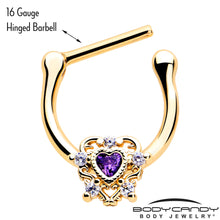 Load image into Gallery viewer, 16G 5/16 Purple CZ Gem Gold Tone Heart of Love Cartilage Clicker
