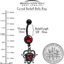 将图片加载到图库查看器，Red CZ Gem Black Double Heart Dangle Belly Ring
