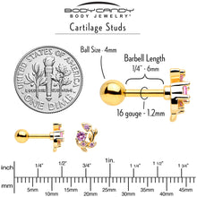 Load image into Gallery viewer, 16G 1/4 Pink Gem Gold Tone Twining Vine Cartilage Tragus Earring
