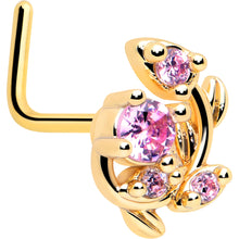 Load image into Gallery viewer, 20G 7mm Pink Gem Gold Tone Twining Vine L Shape Nose Ring
