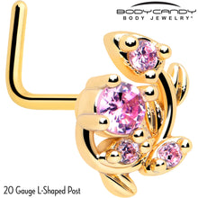 Load image into Gallery viewer, 20G 7mm Pink Gem Gold Tone Twining Vine L Shape Nose Ring
