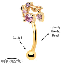 Load image into Gallery viewer, 16G 5/16 Pink Gem Gold Tone Twining Vine Curved Eyebrow Ring

