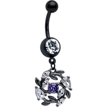 将图片加载到图库查看器，Purple Clear Gem Black Twining Vine Dangle Belly Ring

