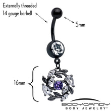 将图片加载到图库查看器，Purple Clear Gem Black Twining Vine Dangle Belly Ring
