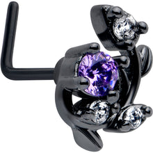 Load image into Gallery viewer, 20G 7mm Purple Clear Gem Black Twining Vine L Shape Nose Ring
