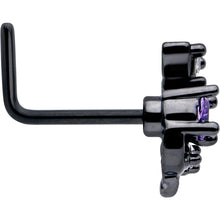 Load image into Gallery viewer, 20G 7mm Purple Clear Gem Black Twining Vine L Shape Nose Ring
