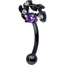 Load image into Gallery viewer, 16G 5/16 Purple Gem Black Twining Vine Curved Eyebrow Ring
