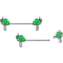 将图片加载到图库查看器，14G 9/16 Aurora Gem Fanciful Green Mushroom Barbell Nipple Ring Set
