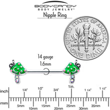 将图片加载到图库查看器，14G 9/16 Aurora Gem Fanciful Green Mushroom Barbell Nipple Ring Set
